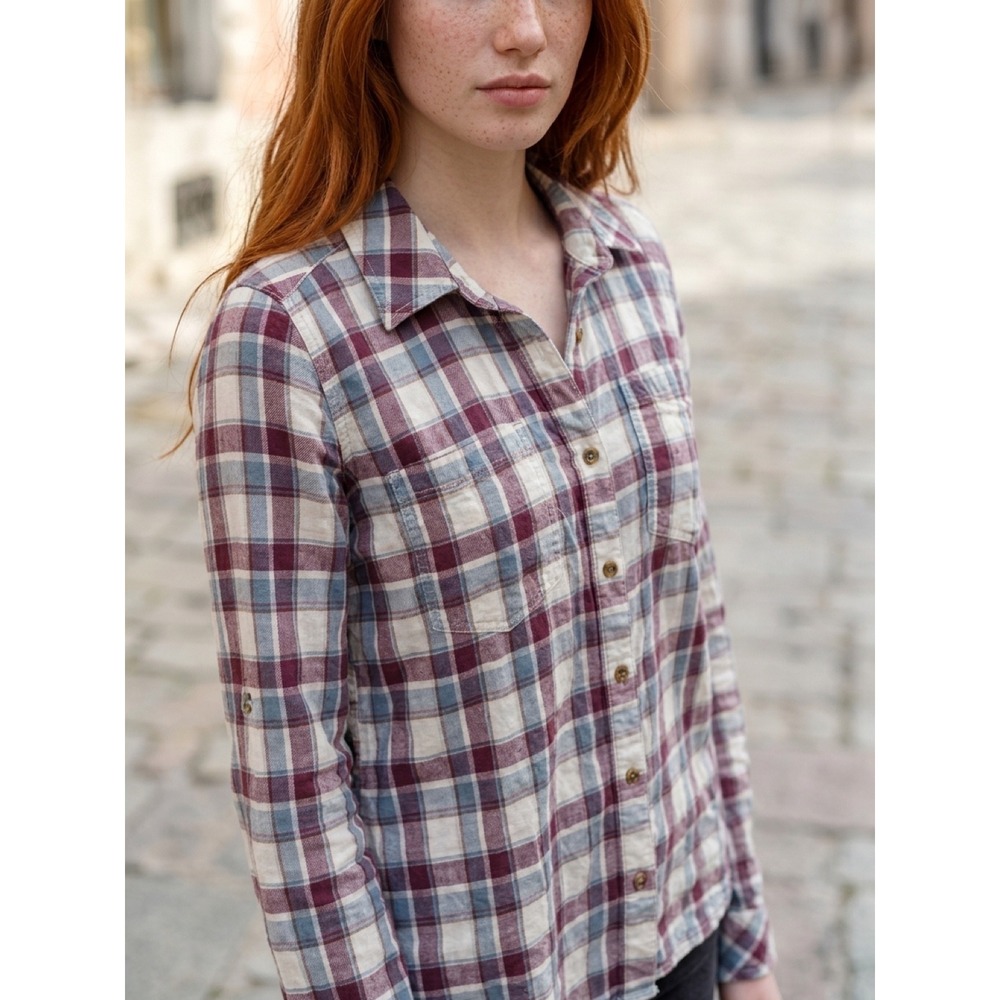 Carhartt Womens XL Plaid Roll Tab Sleeve Button Down Cotton Shirt 103085 Red